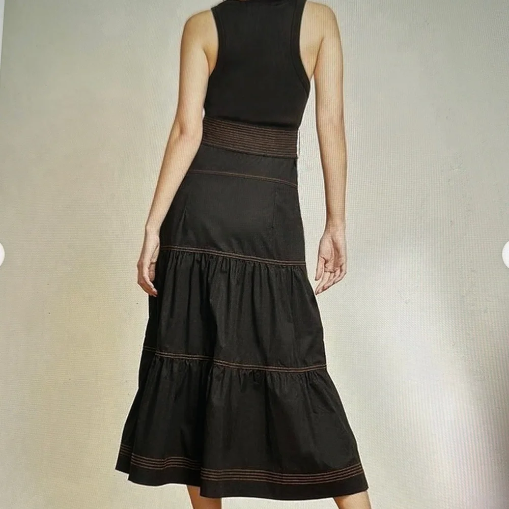 Tahari Elegant Black Sleeveless Midi Dress with Gold Tiered Accents, NWT - Picture 3 of 6
